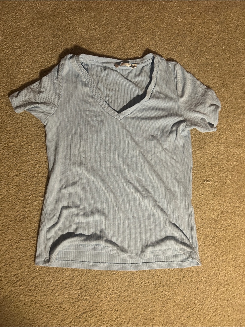 Cyrus Light Blue Ribbed V-Neck Tee